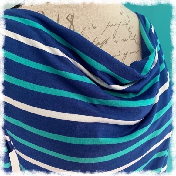 HATLEY Blue, Aqua, and White Striped Stretch Dress - Picture 4 of 6